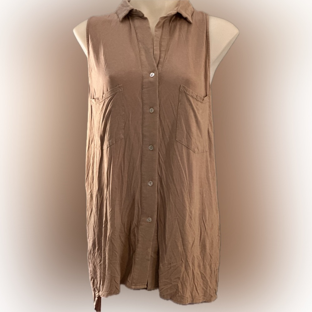 POL Button-Down Sleeveless Top tunic Mauve